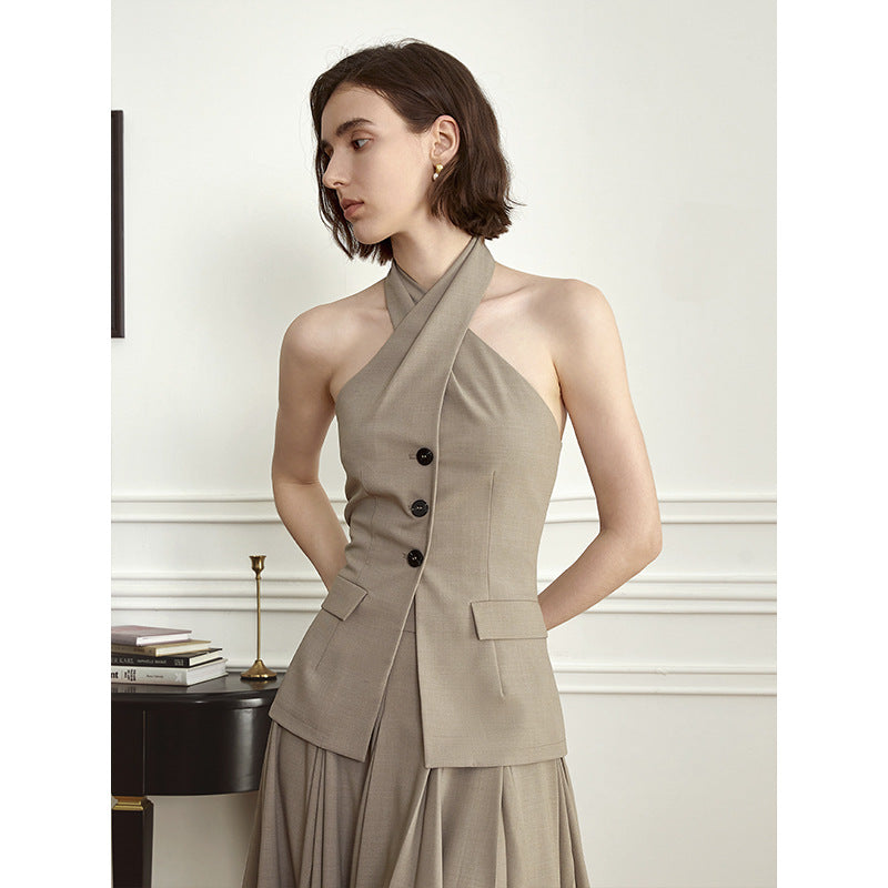 Design Sense – gilet de costume à col croisé pour femmes, coupe cintrée, Niche, haut sans manches