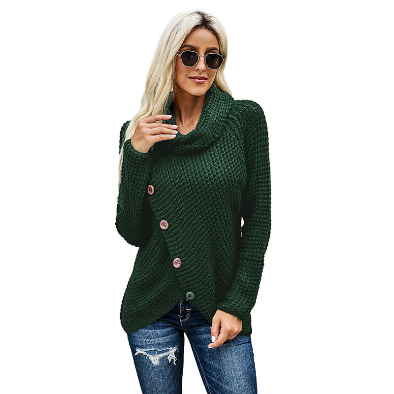 Turtleneck Pineapple Floral Sweater Women Autumn Winter Long Sleeve Hem Asymmetric Sweater Pullover