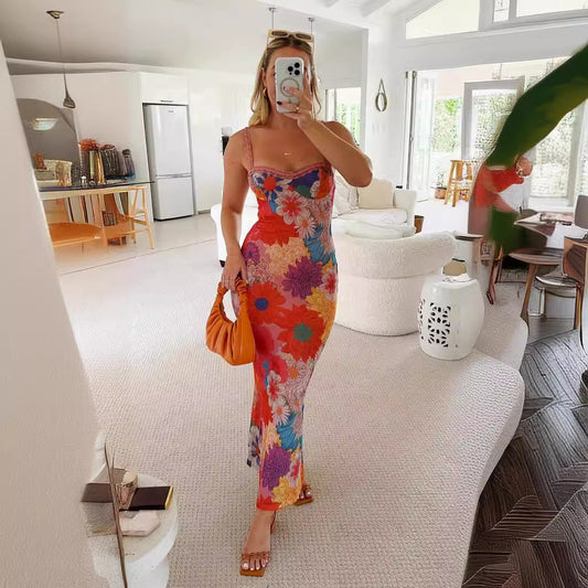 Vestido lencero con estampado floral y cuello descubierto para mujer de verano