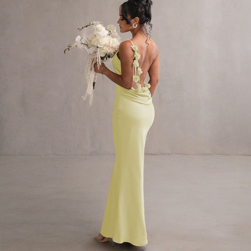 Summer Floral Decoration Elegant Dress Maxi Dress Backless Sling Dress