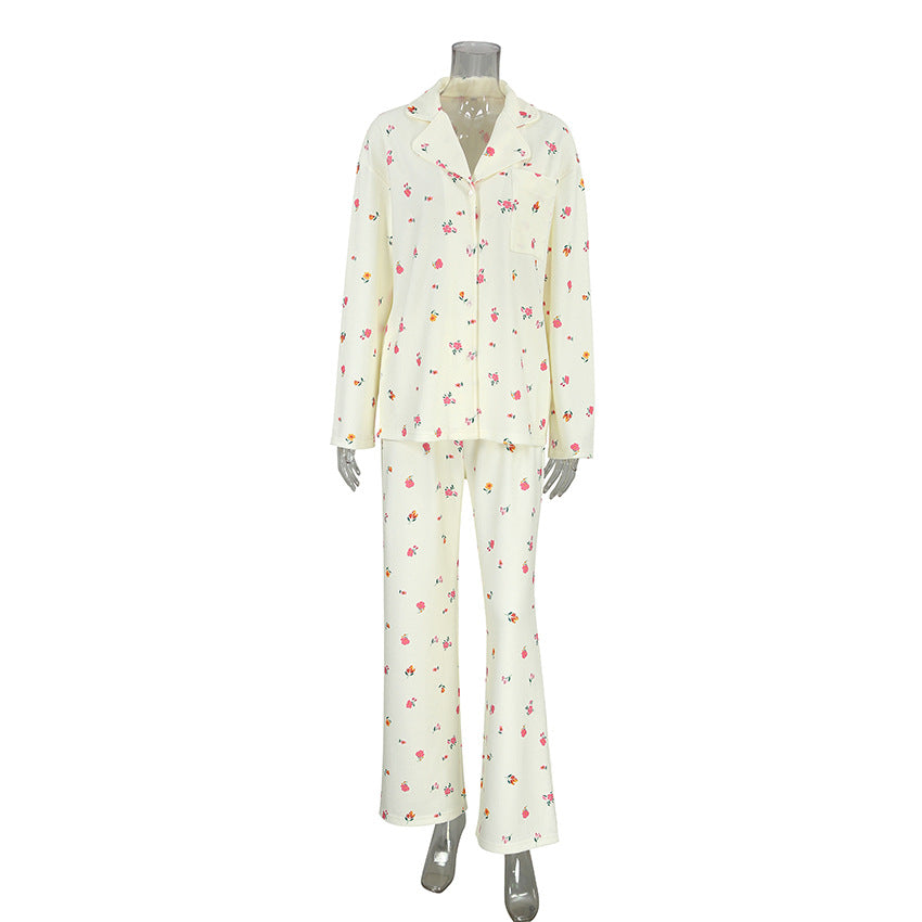 Pyjama deux pièces en tricot doux pour femme, pantalon à manches longues, imprimé, design sexy, printemps