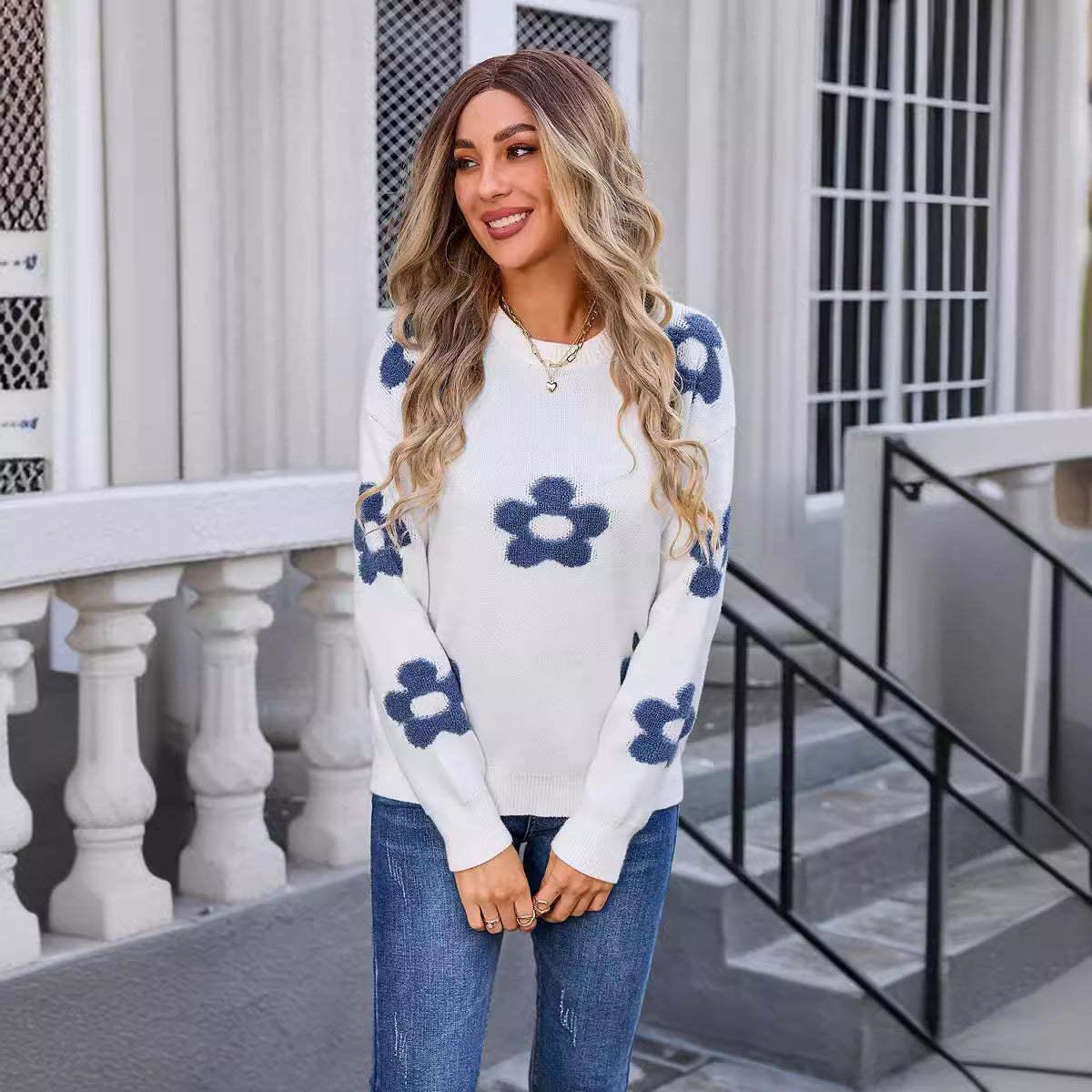 Autumn Winter Women Sweater Women Floral Personality Sweater