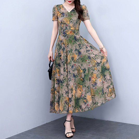 Robe florale en mousseline de soie, grande taille, printemps et automne