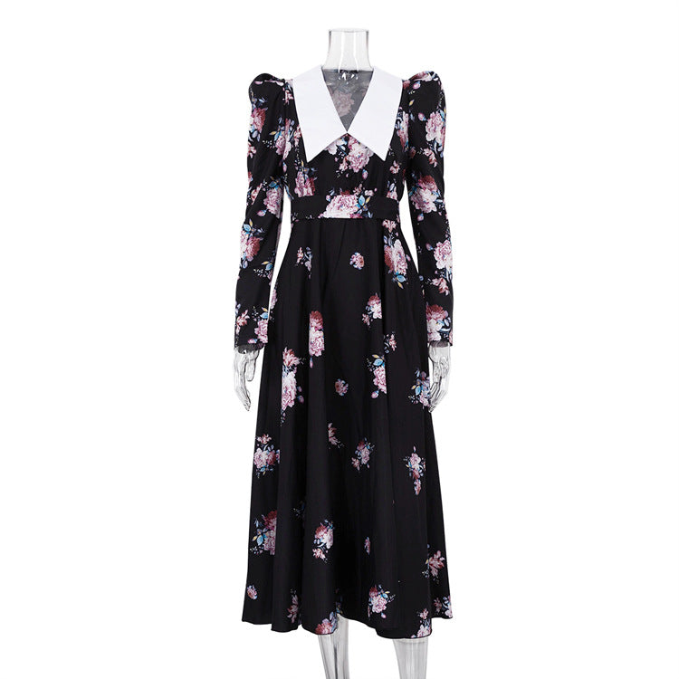 Vestido largo ajustado con cintura controlada y estampado retro de principios de primavera para mujer