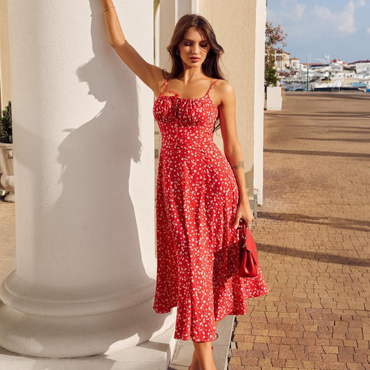 Vestido ajustado de verano sexy con tirantes florales para mujer