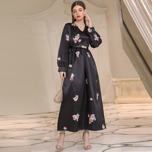 Robe élégante taille haute avec ceinture pour femme, vêtement d'automne et d'hiver