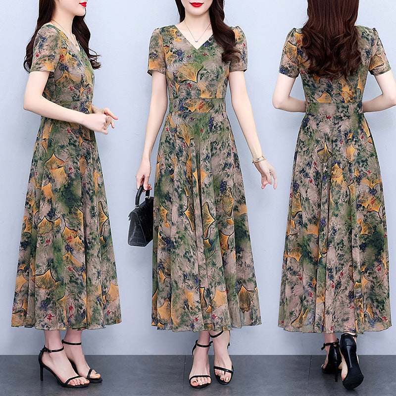 Robe florale en mousseline de soie, grande taille, printemps et automne