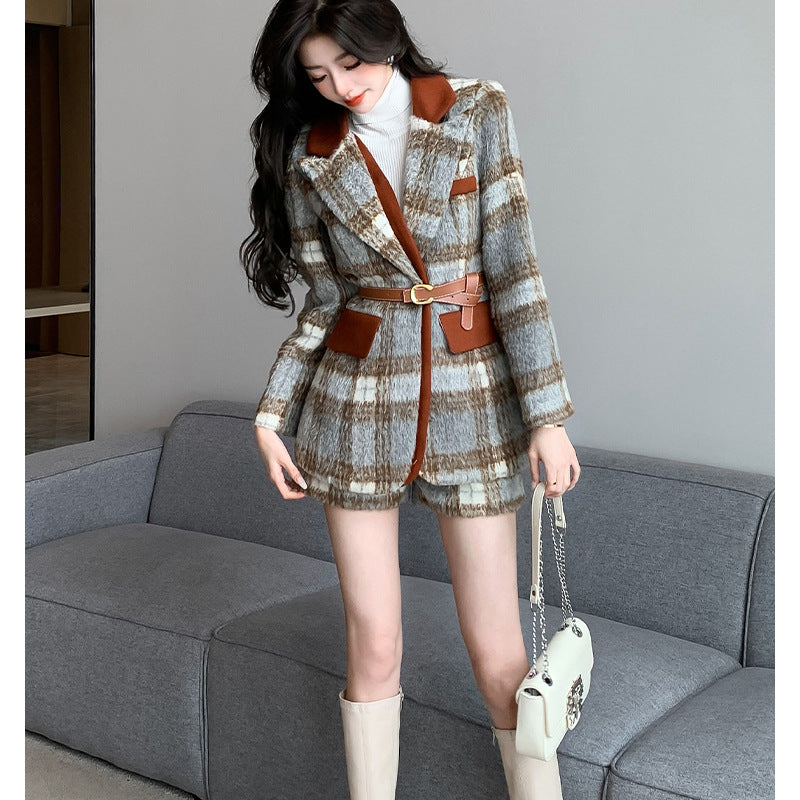 Classic Style Woolen Suit Dress Suit Women's Deep Winter Clothes With A Set Of Shorts Two-piece Set