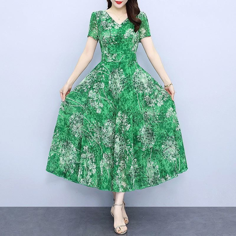 Robe florale en mousseline de soie printemps et automne