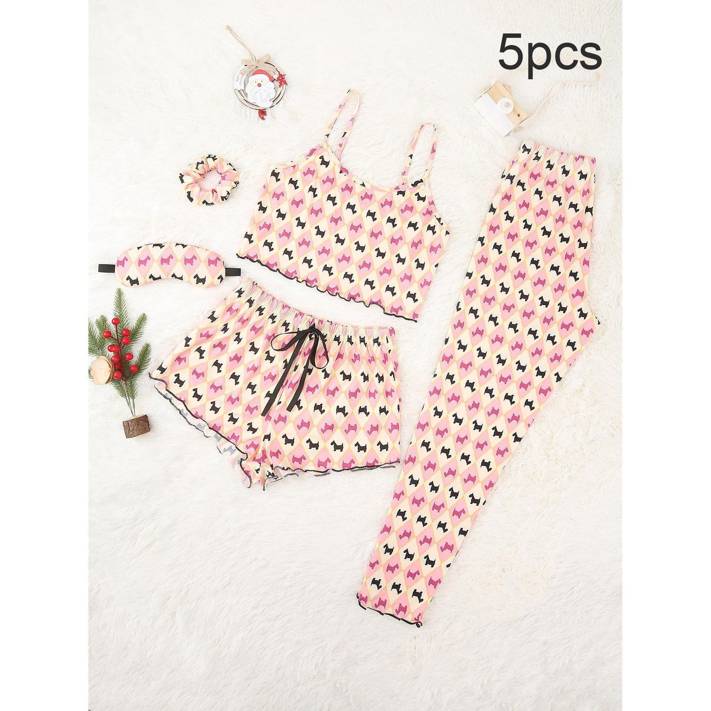 Women Spring Autumn Cute Animal Print Summer Ladies Homewear Five Piece Set