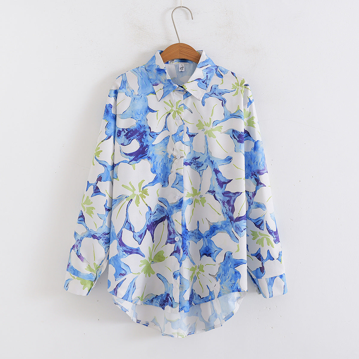 Camisa suelta de manga larga con estampado floral y cuello para mujer