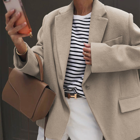 Ropa de mujer Otoño Invierno Damas Blazer de lana de color sólido