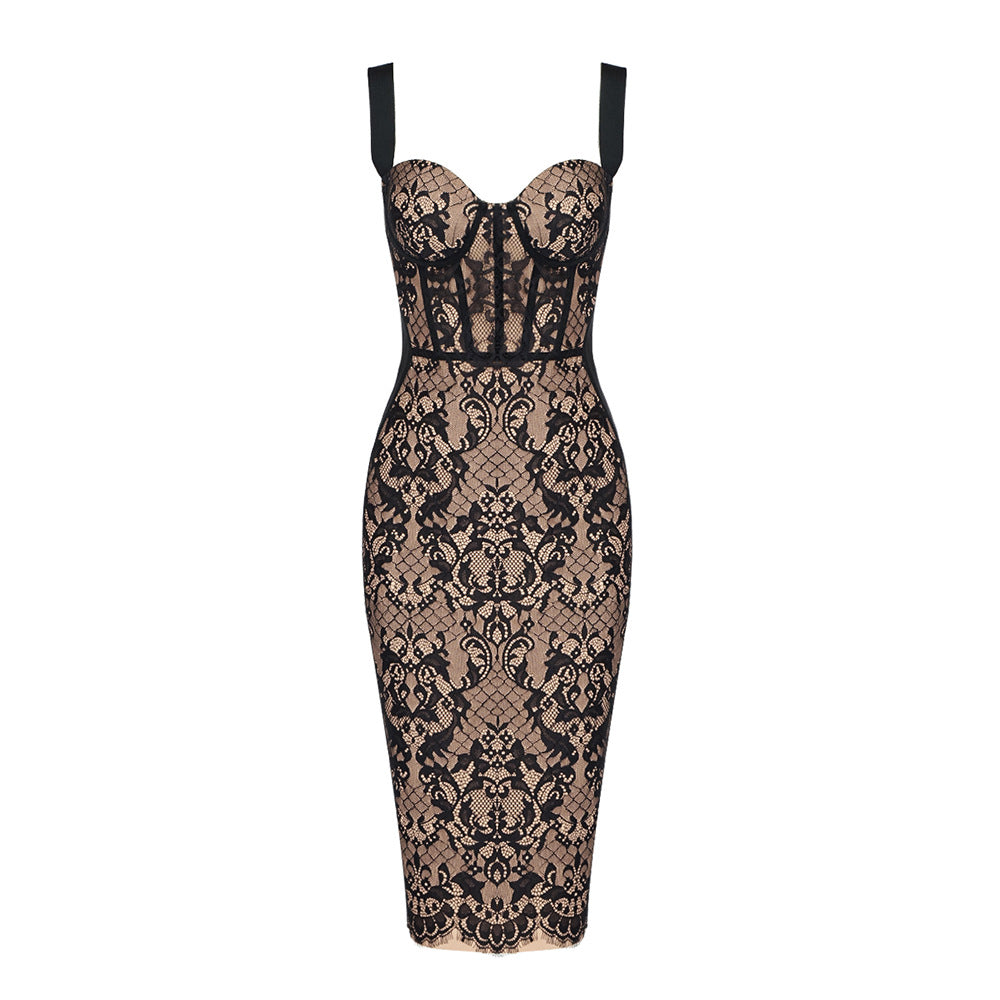 Automne rétro dentelle jarretelle robe Sexy discothèque serré femmes vêtements