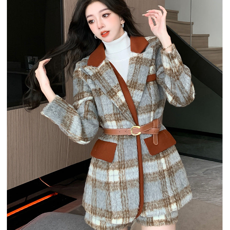 Classic Style Woolen Suit Dress Suit Women's Deep Winter Clothes With A Set Of Shorts Two-piece Set