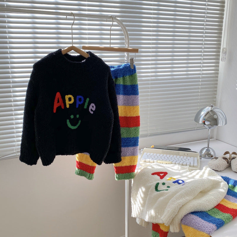 Boys And Girls Letters Rainbow Bar Pajamas Suit