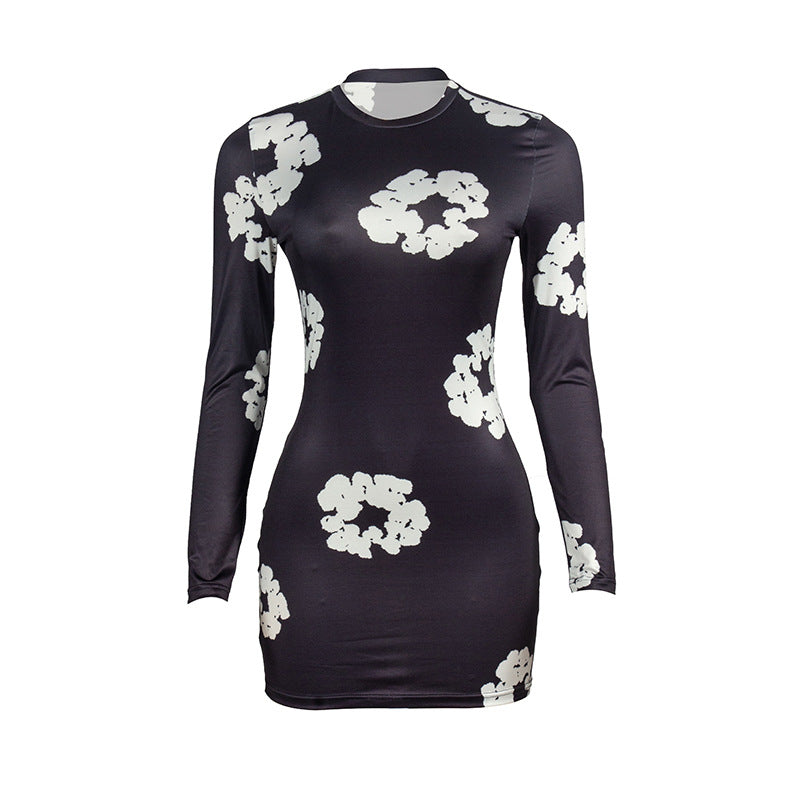 Robe courte taille haute, col rond, manches longues, imprimé Floral, coupe cintrée, livraison au printemps