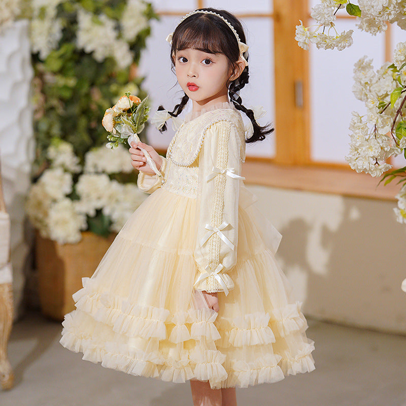 Robe Fille Style Occidental Tulle Tutu Manches Longues