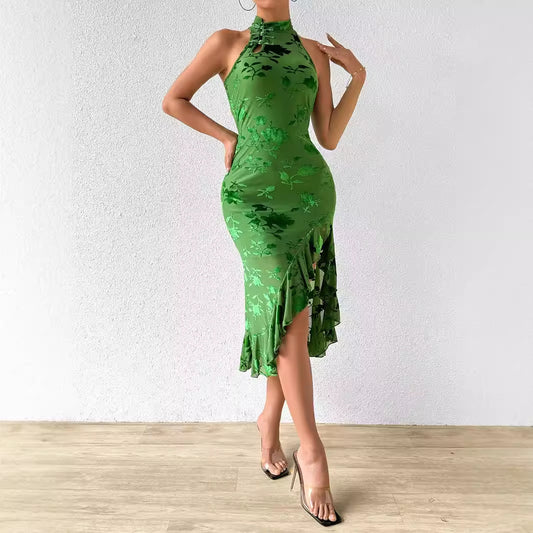 Chinese Cheongsam Best Seller in Half Turtleneck Sleeveless Side Slit Fishtail Dress