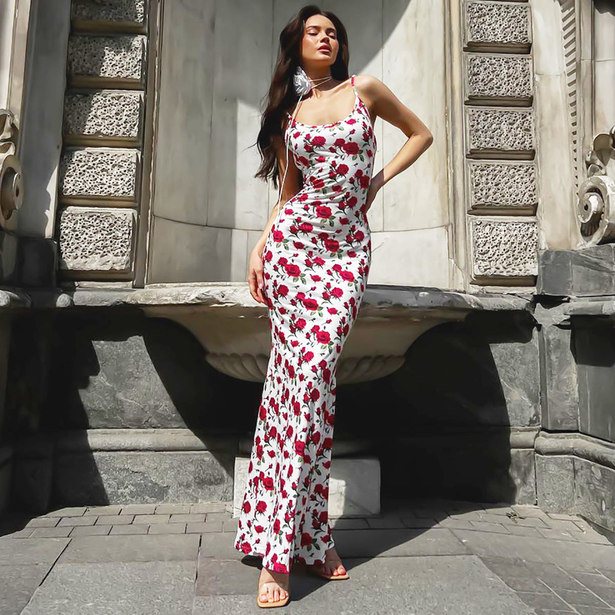 Vestido ajustado con cuello en U y espalda descubierta para mujer, ropa de verano con estampado sexy