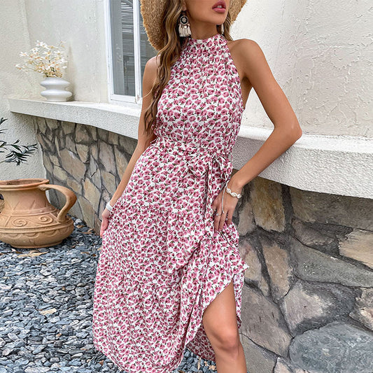 Vestido midi con tirantes de verano Vestido ajustado con cuello halter