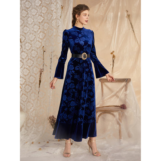 Autumn Women Clothing Fashionable Elegant Fluffy Pattern Lace Long Sleeved Dress