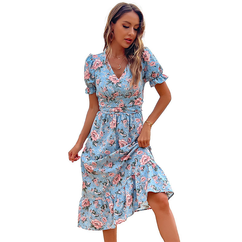 Blue Dress Slimming Summer Seaside Holiday Women Clothing