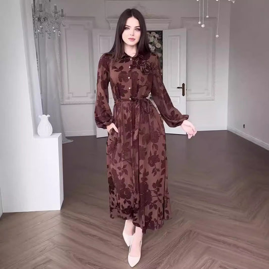 Autumn Women Clothing French Hepburn Jacquard Large Swing Dress