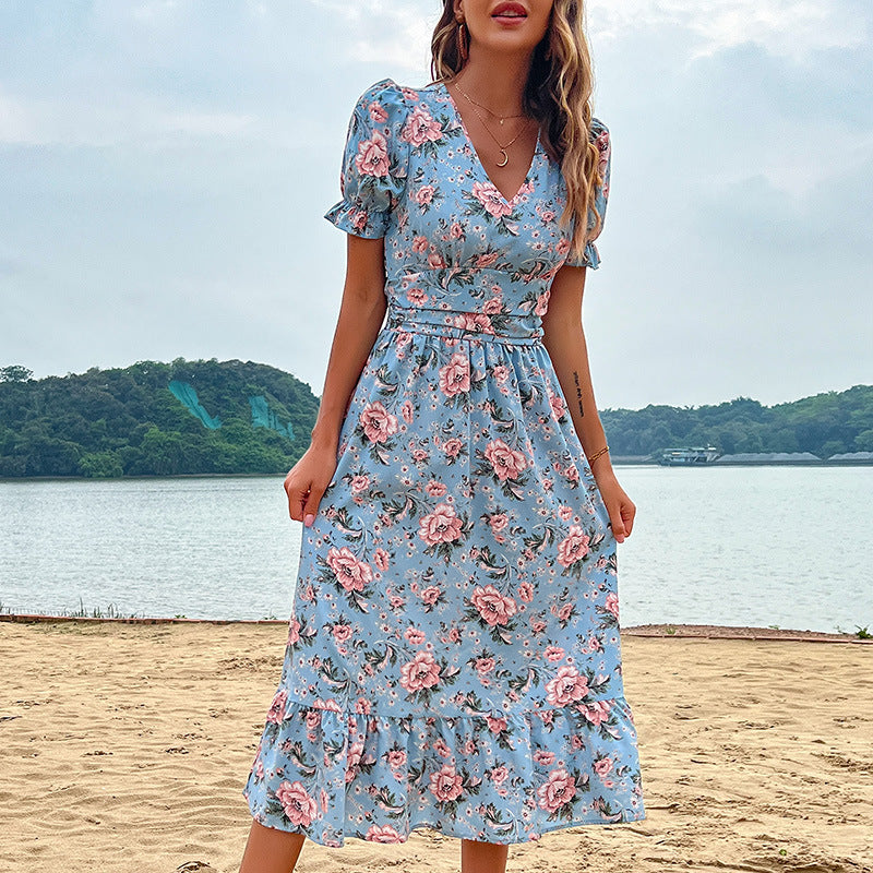 Blue Dress Slimming Summer Seaside Holiday Women Clothing