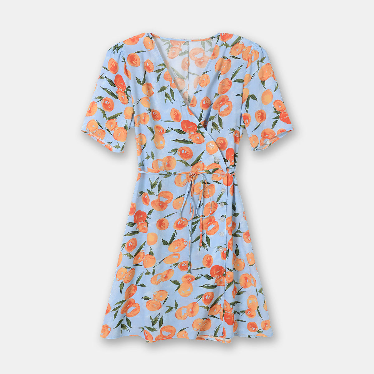 Robe nouée à fleurs française, imprimé Orange, col en v, manches courtes, Slim