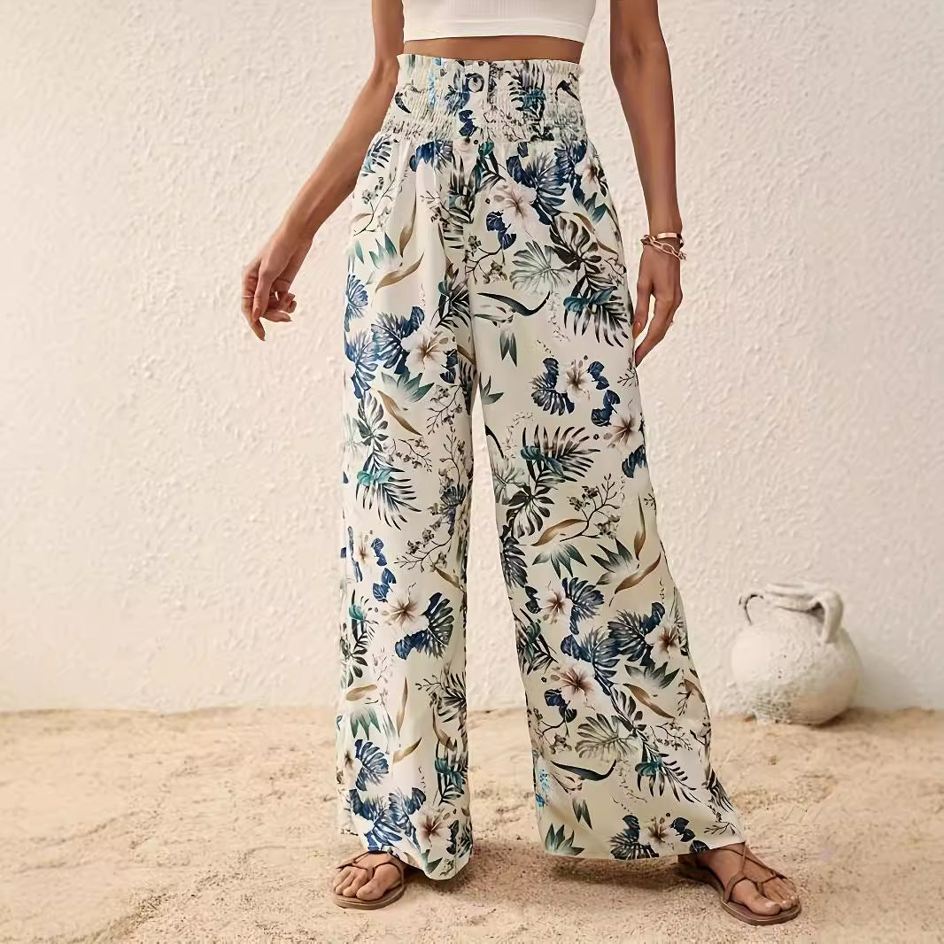 Pantalones anchos con cintura elástica elegantes y cómodos con estampado informal para mujer Primavera Otoño Verano