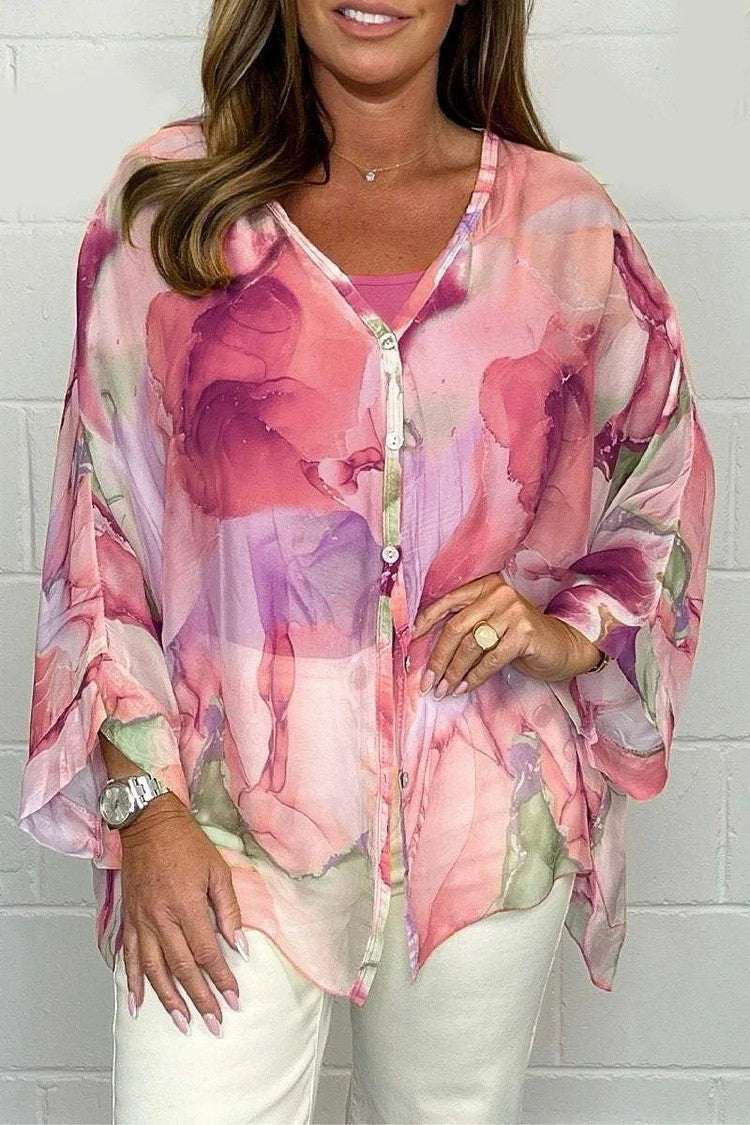 Camisa de gasa con estampado floral de verano para mujer