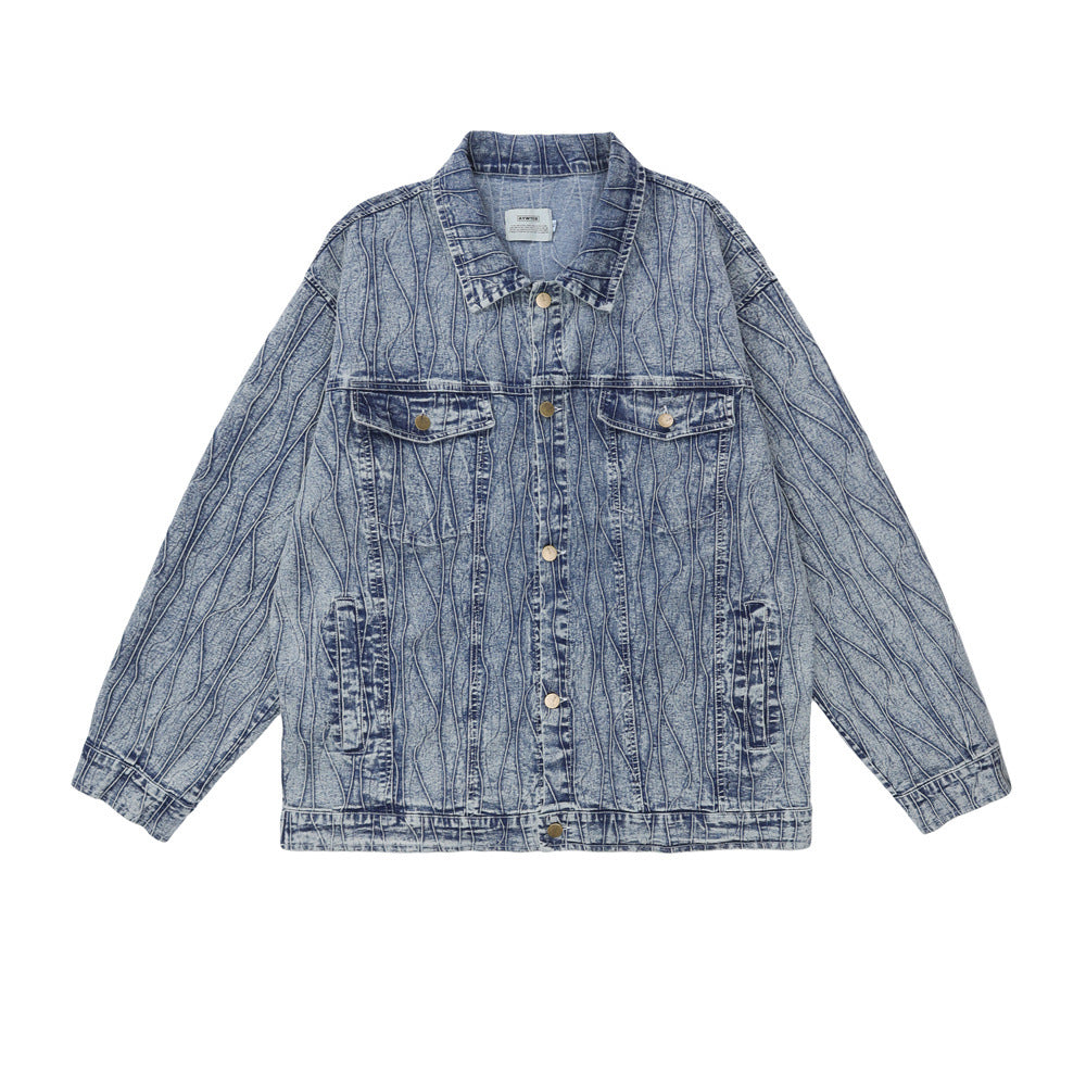 Jacquard Stone Washed Denim Jacket For Men And Women