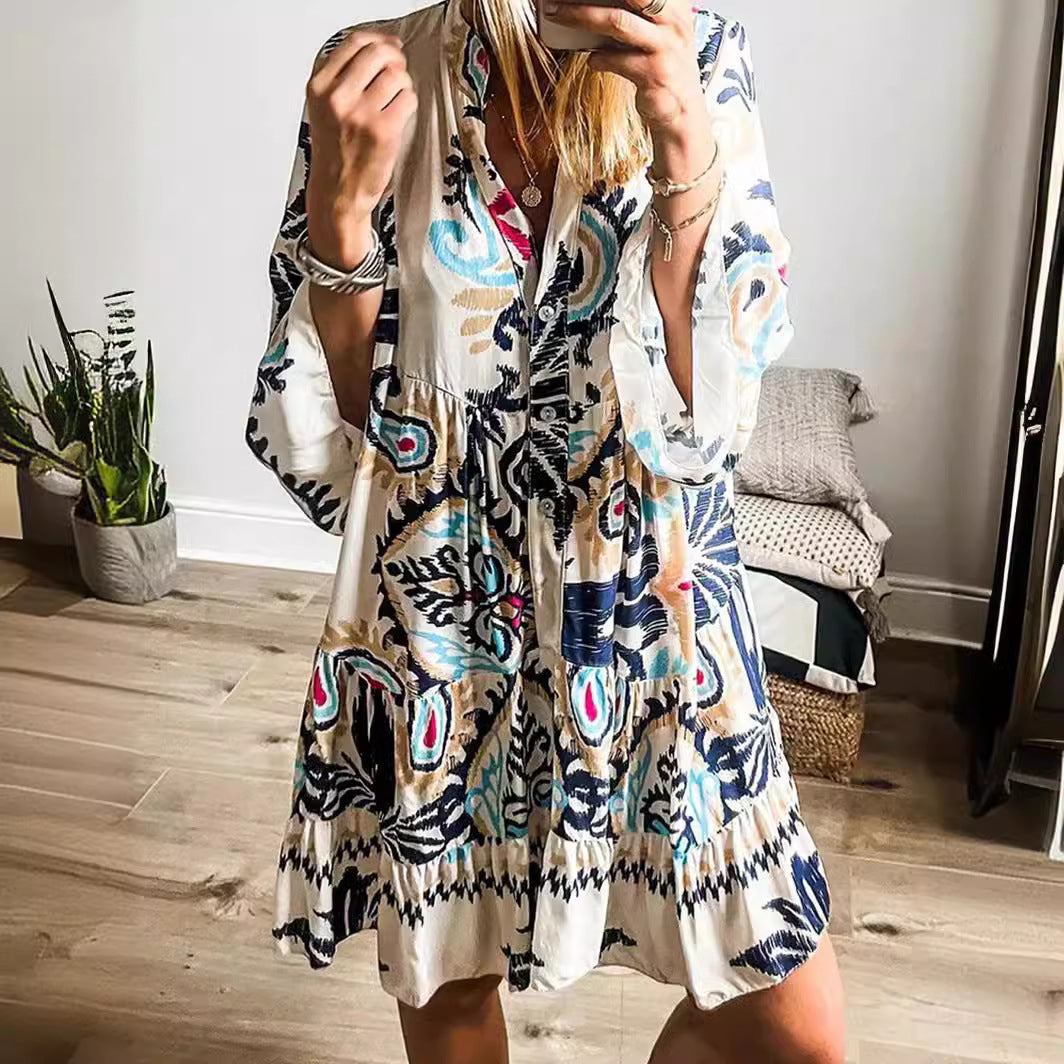 Ropa de mujer Vestido floral suelto informal de vacaciones nacionales para mujer