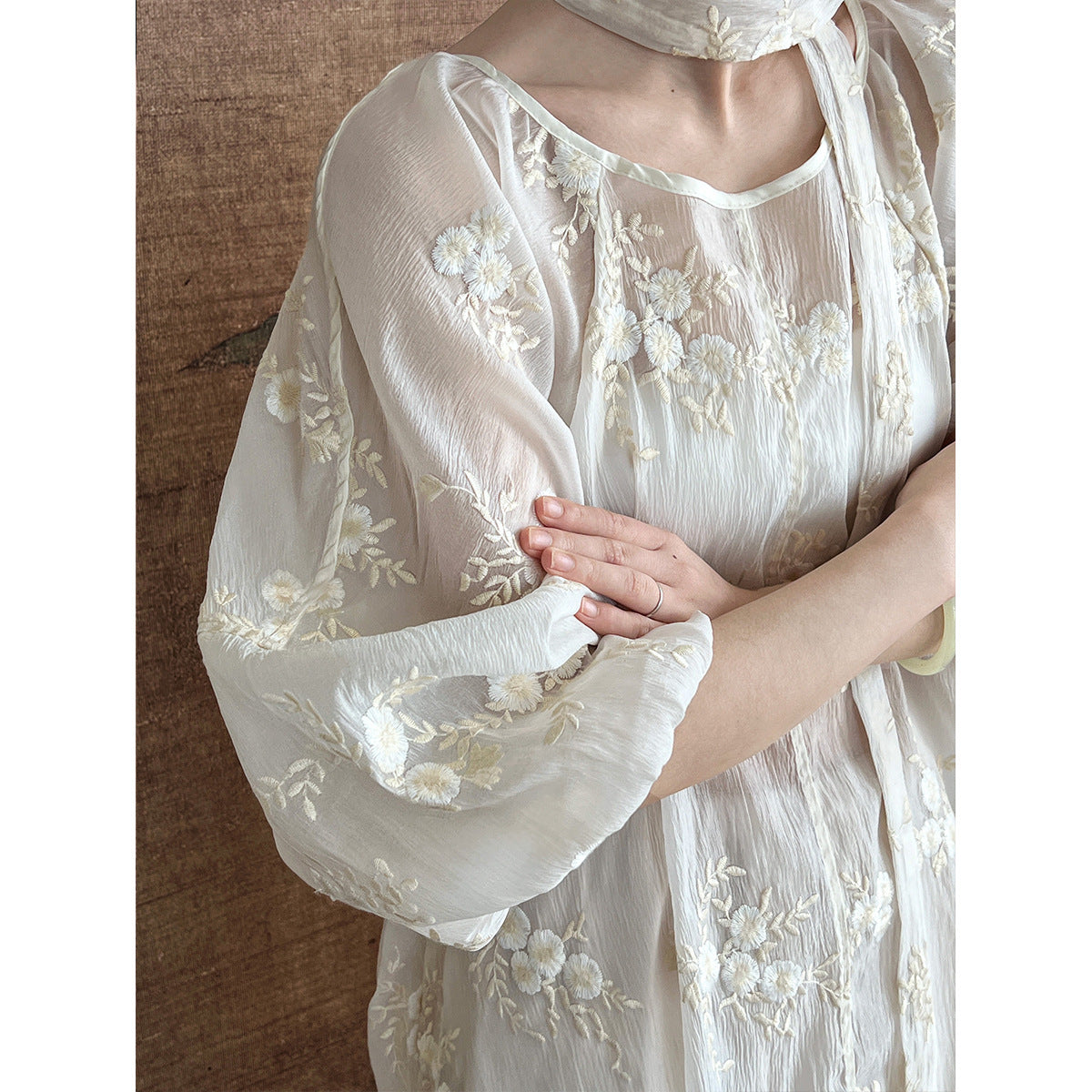 Lantern Sleeve Floral Embroidered Shirt Korean Fairy Thin Lace Embroider Jacket