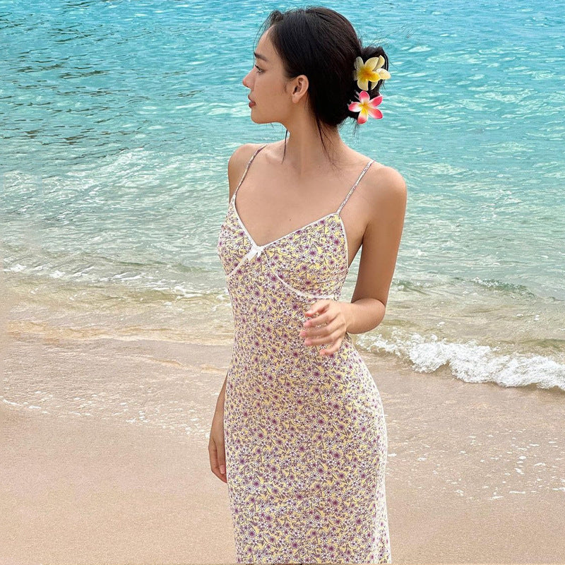 Women Wear Summer Printing Sexy Backless Spaghetti Straps Dress