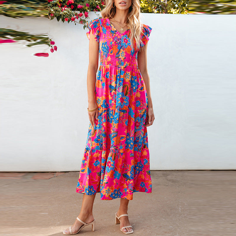 Verano fresco dulce vacaciones para mujer vestido sin mangas con estampado floral para mujer