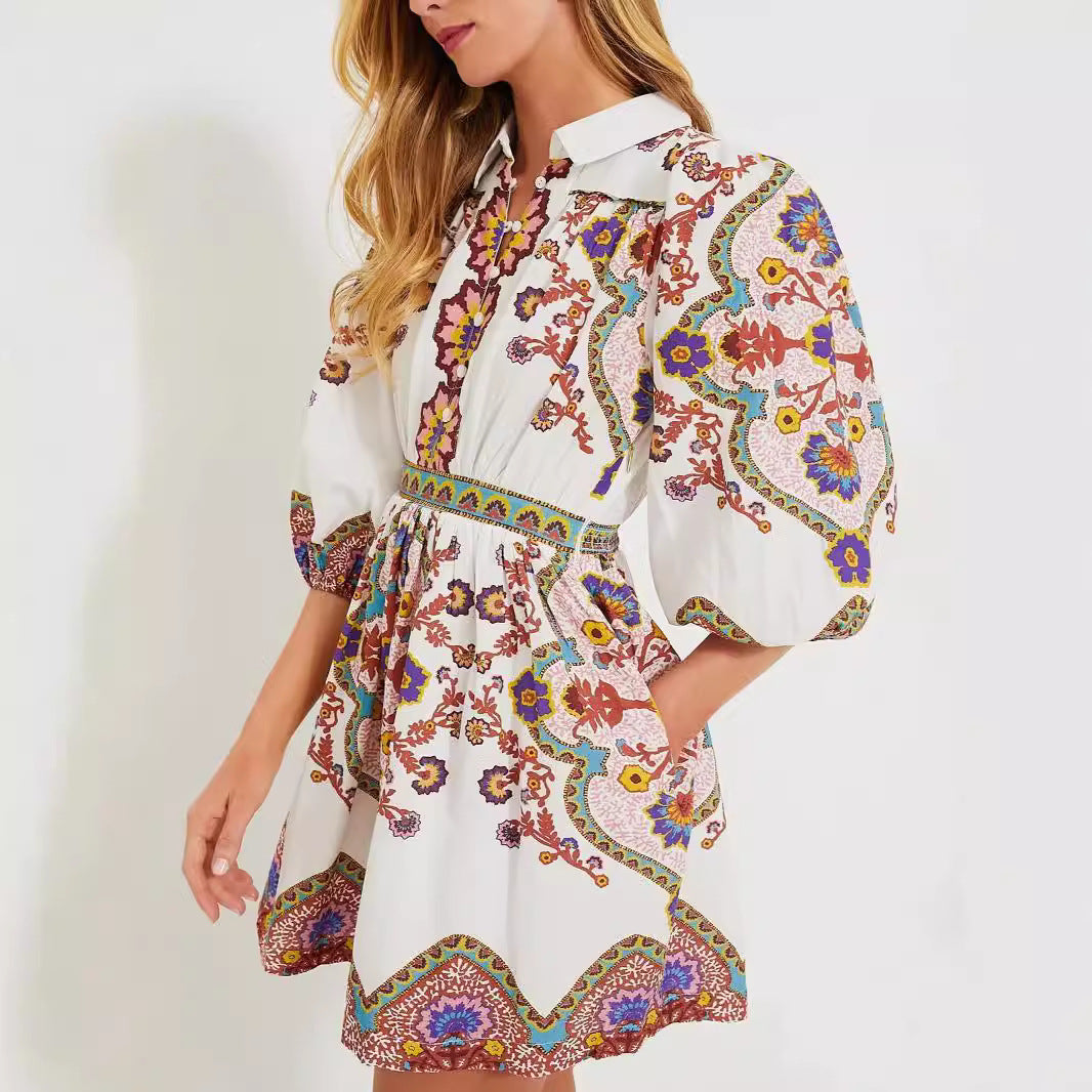 Autumn Ethnic Bohemian Printed Pocket Dress