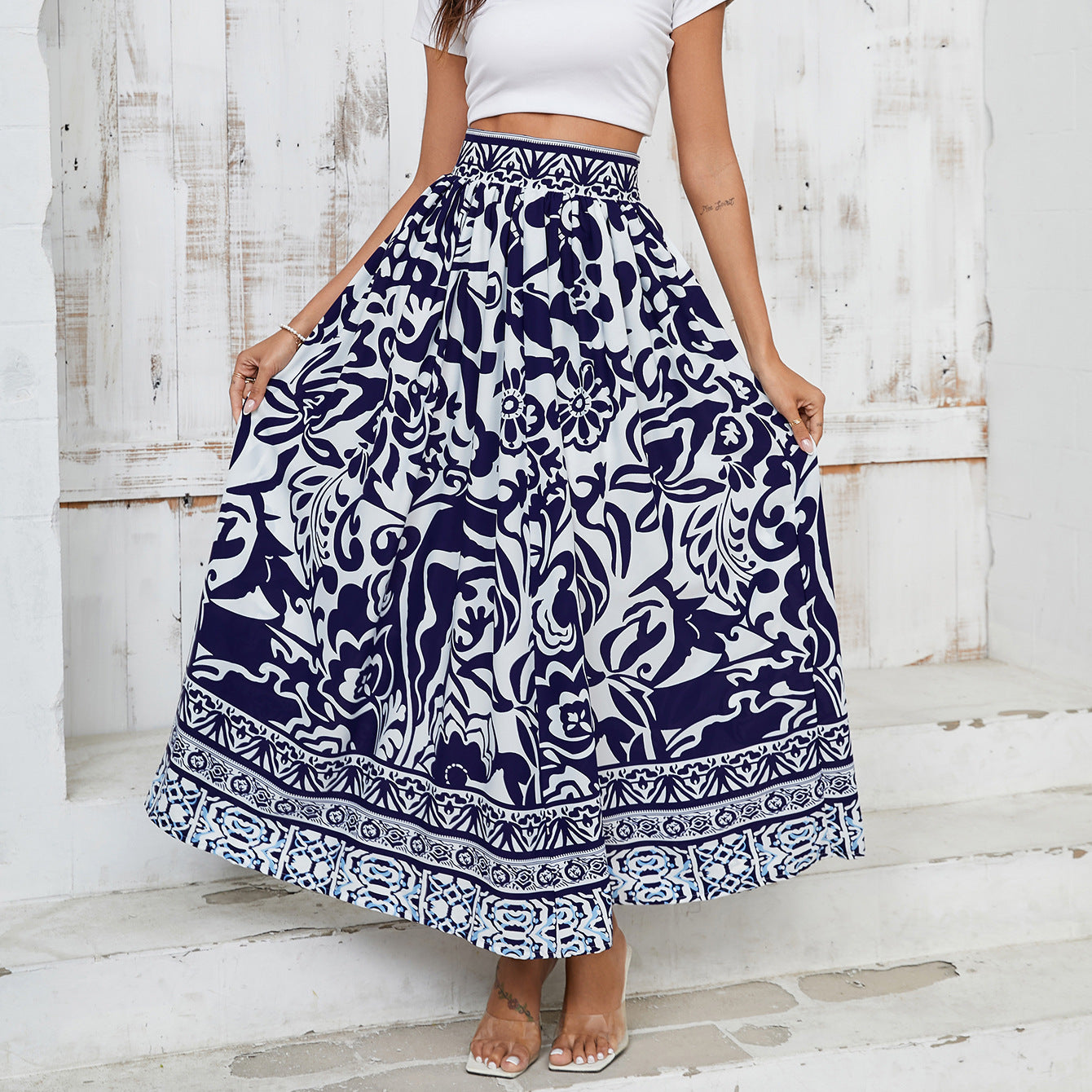 Casual Bohemian Vacation Positioning Floral High Waist Skirt