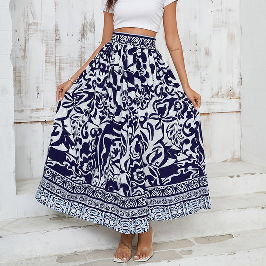 Casual Bohemian Vacation Positioning Floral High Waist Skirt