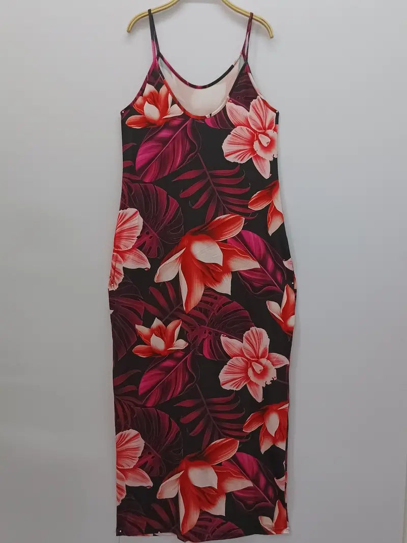 Vestido cómodo con hombros descubiertos y tirantes florales de verano con tirantes pequeños occidentales