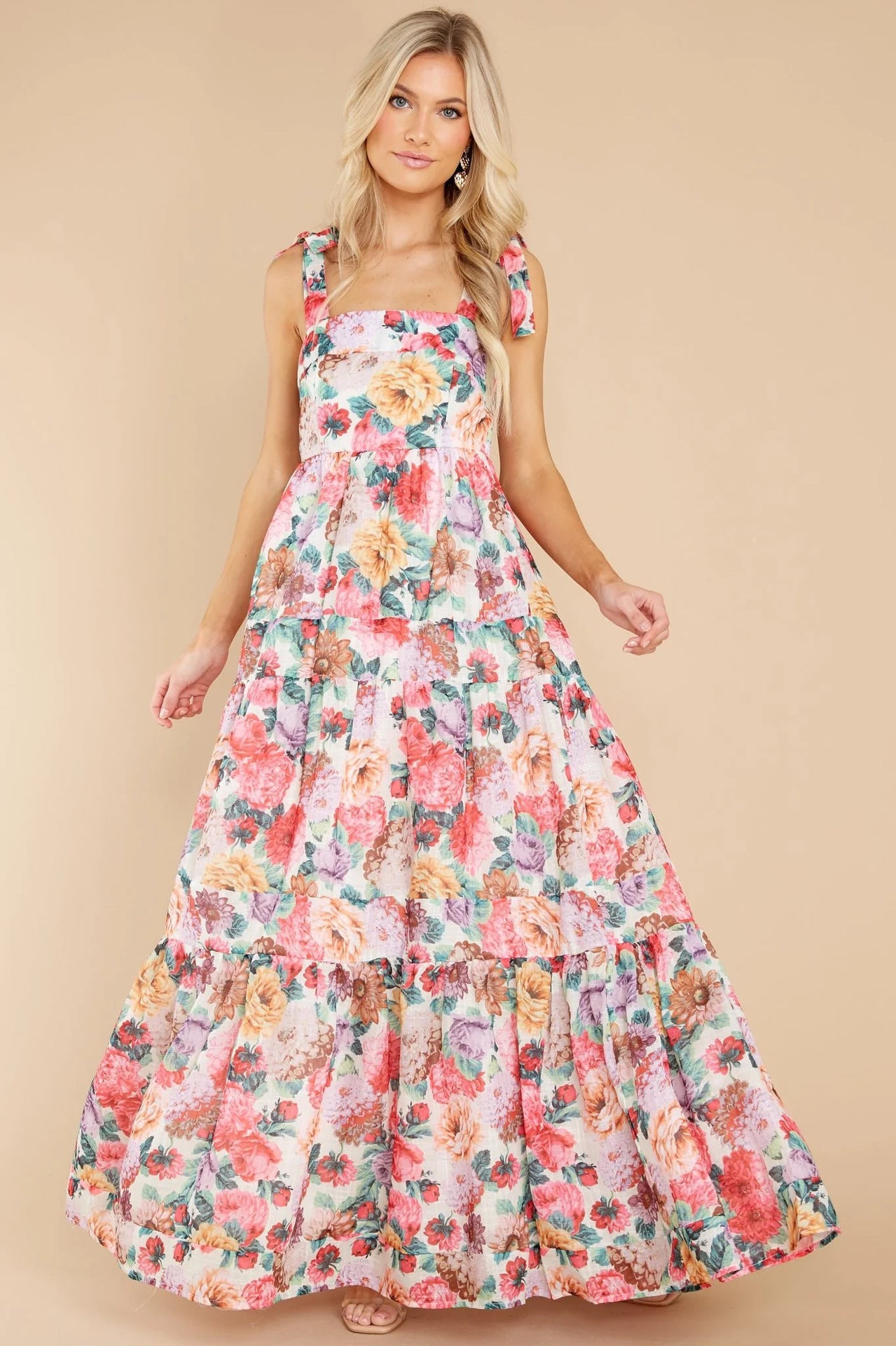 Ropa de verano para mujer Vestido elegante con tirantes florales y cuello descubierto