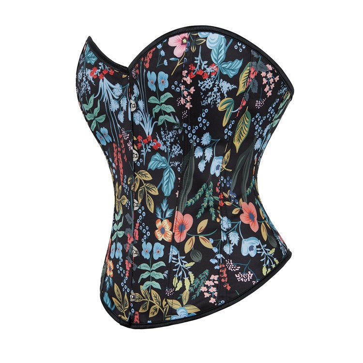 Black Plant Floral Plants Pattern Plastic Bone Court Body Shaping Clothes Corset Body Shaping