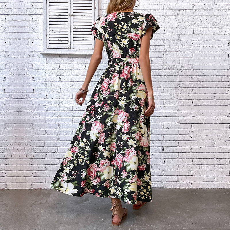 Vestido de verano de mujer con abertura y largo medio con estampado floral