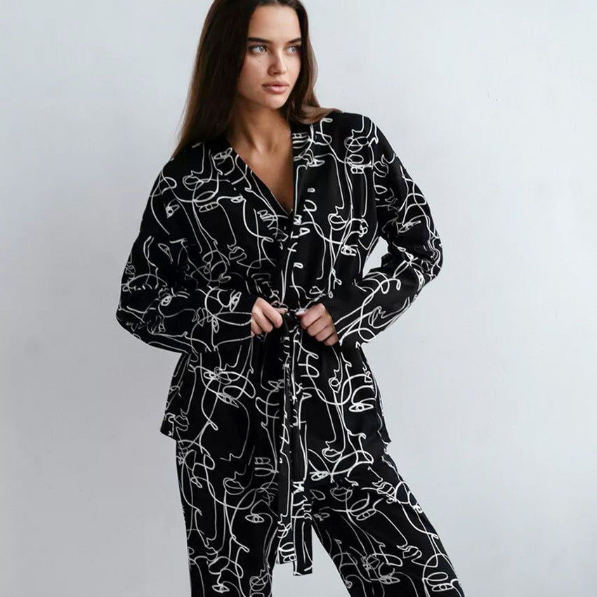 Cardigan à imprimé floral à manches longues et pantalon pour la maison, pyjama ample et décontracté pour femme