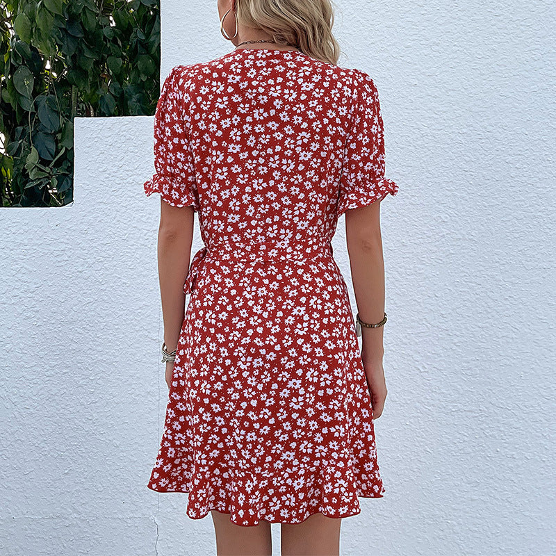 Vestido de verano de una pieza con volantes y estampado floral para mujer