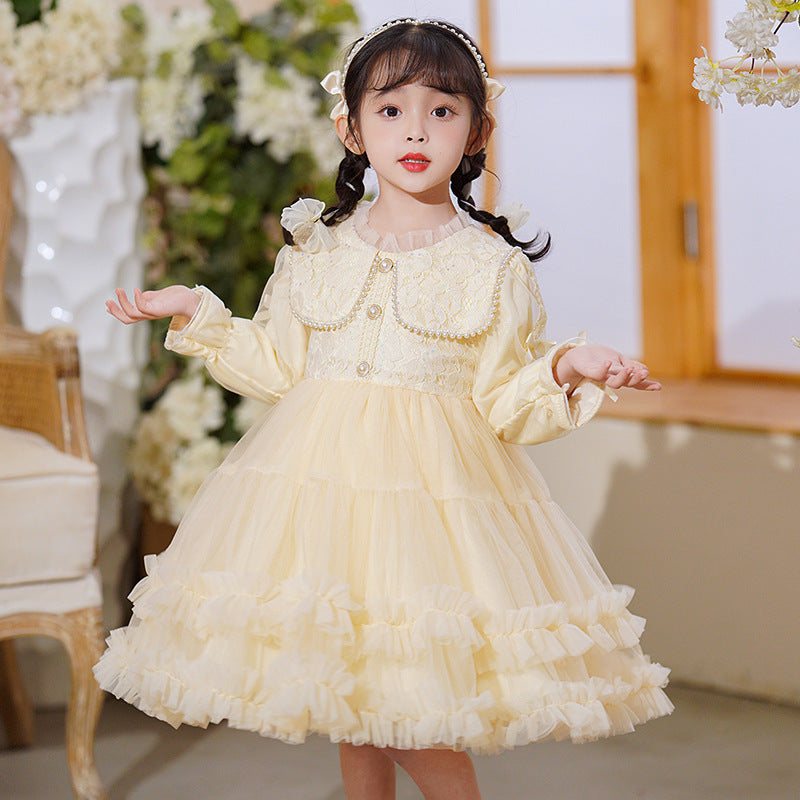 Robe Fille Style Occidental Tulle Tutu Manches Longues