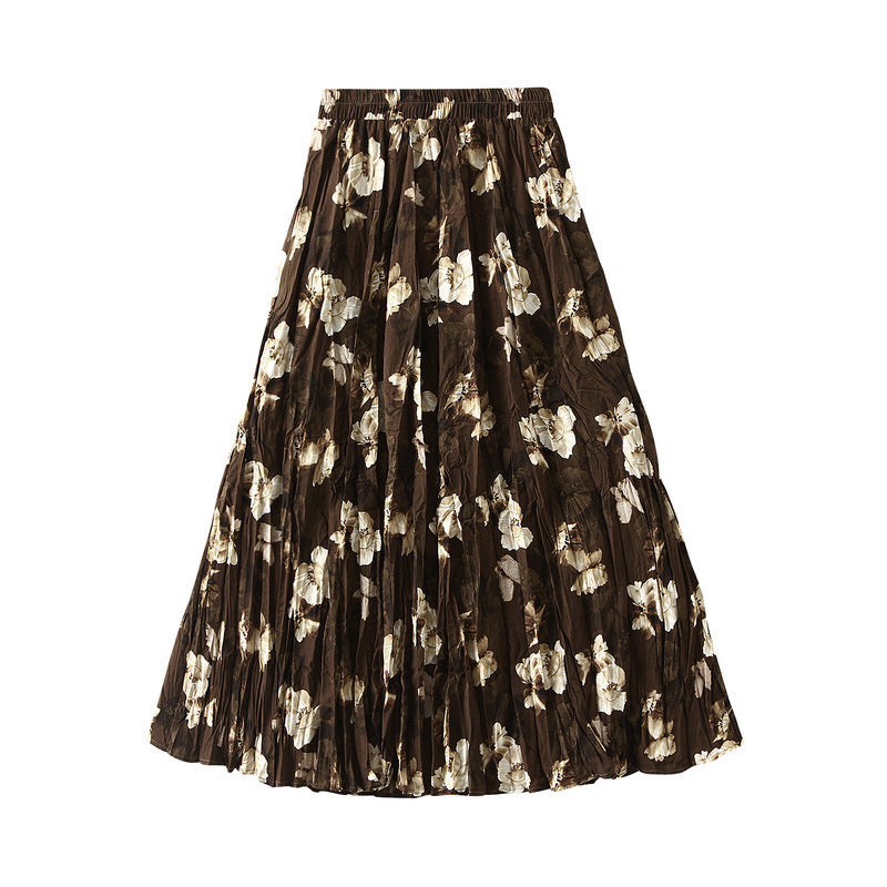 Camellia Autumn High Waist Slimming Crepe Printed A Line Skirt Women Skirt