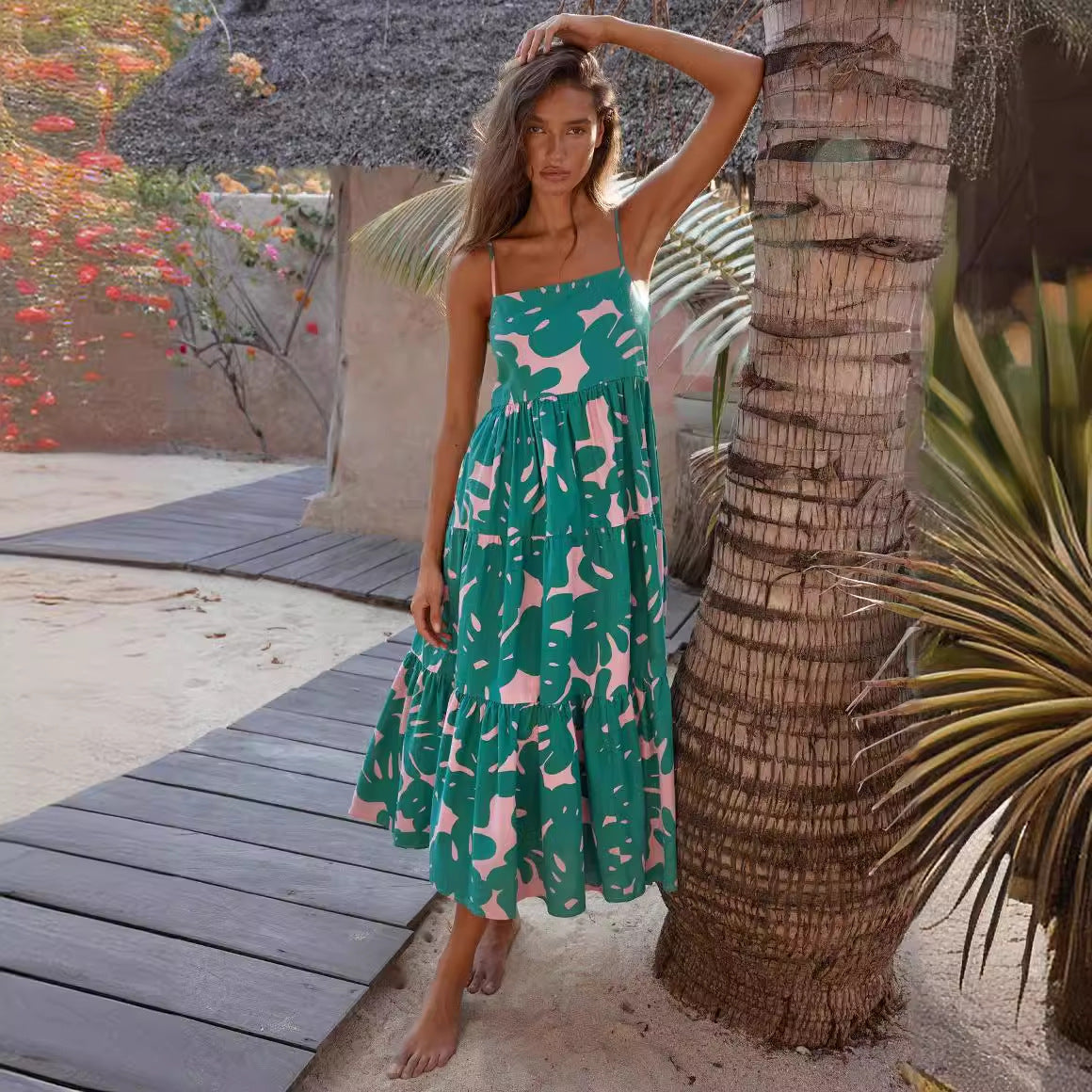 Ropa de mujer Vestido largo con estampado floral y espalda descubierta con tirantes de verano