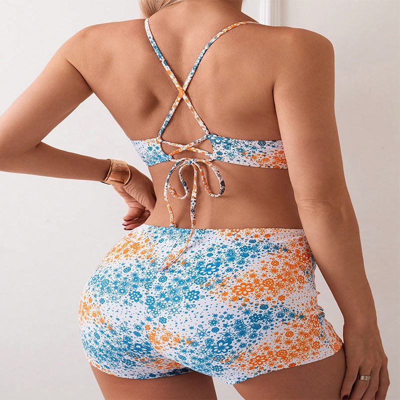 Traje de baño de bikini tipo bóxer colorido para mujer, traje de baño de playa de dos piezas de alta calidad