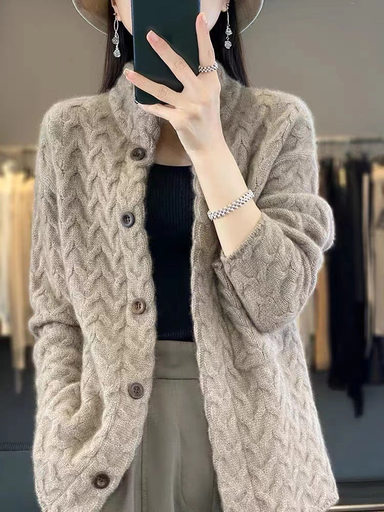 Women's Loose Stand Collar Long Sleeve Knitted Sweater